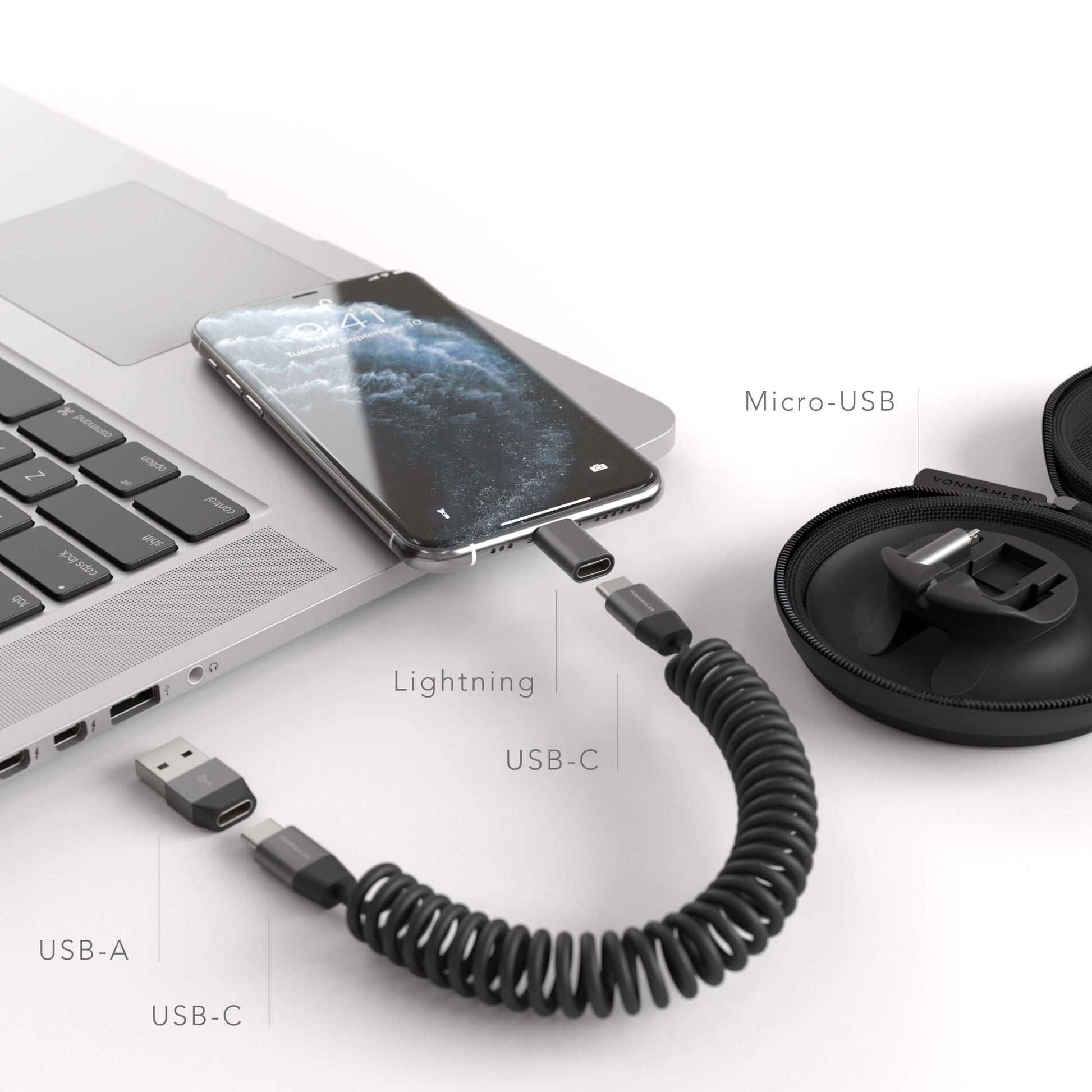 Vonmaehlen allroundo® Boost - All in 1 Charging Cable USB C/Lightning/USB A
